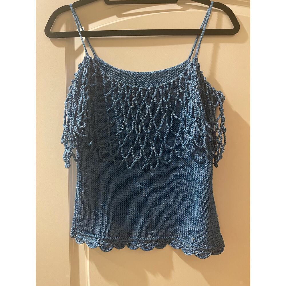 Camisole handknit & crochet spaghetti straps med 34” bust before stretch